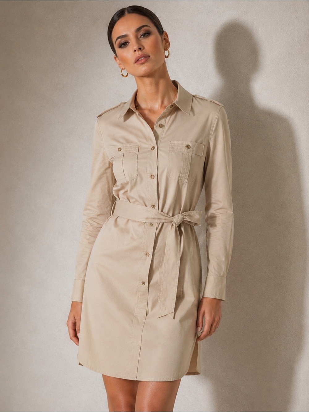 Tory Burch Classic Cotton Shirt Dress Size 6 Beige